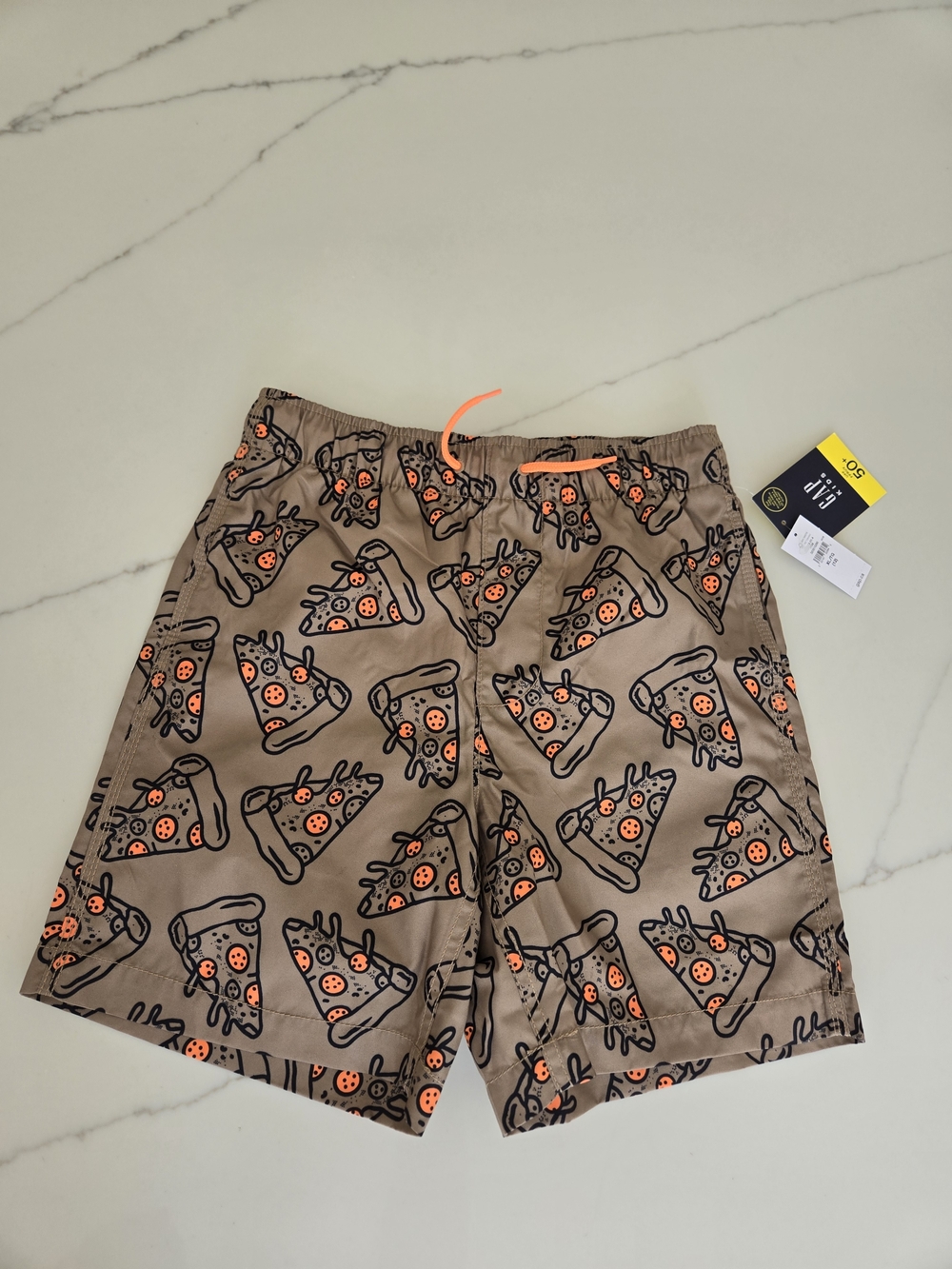 Boys Brown Pizza-Print Swim Shorts XL 12